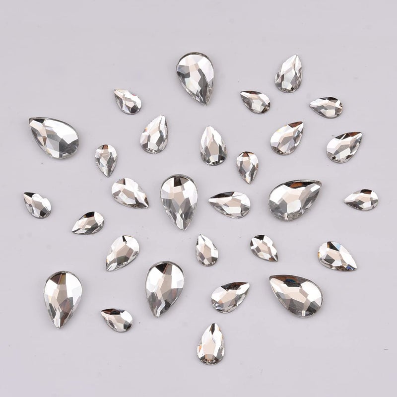 Tisslan 100pcs 3 Size Big and Small Pear Shape Crystal Clear Flatback Foiled Gem Rhinestones for Nail Technician Crafts Clothes DIY Decoration Accessories - Image 3